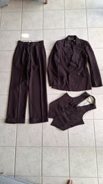 Belt Back Men’s 3 Piece Wool Brown Check Double-Breasted 3pc Suit 38 R