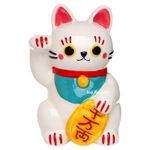 Lucky Cat Money Box Savings Coin Bank White Ceramic Maneki Neko Good Fortune