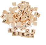 100 WOODEN SCRABBLE TILES BLACK LETTERS NUMBERS FOR CRAFTS ALPHABETS