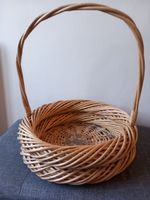 Circular Large Wicker Basket Long Handle Woven Decorative Plant Display Vintage