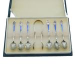Boxed Set of Danish Sterling Silver Enamel Cymric Pattern Teaspoons Antique