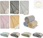 100% Cotton Woven Diamond Geometric Scandi Sofa / Bed Throw in 4 colours 3 Sizes