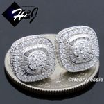 MEN SOLID 925 STERLING SILVER ICY BLING CZ 11MM 3D SQUARE STUD EARRING*E216