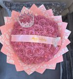 Handmade Ribbon Rose Eternal Bouquet  15 pink Glitter Rose small crown including