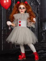 Pennywise Halloween Costume Girl Creepy Carnival Fancy Kids Dress up Party 3-10Y