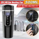 12V/24V Electric Kettle Car Heating Cup 500ml Thermos With Smart Touch Screen UK