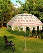 Indian Beautiful Garden Parasol Hand Block Floral Print Cotton Sunshade Umbrella