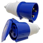 32 Amp 3 Pin 240v Blue IP44 Choose Plug Coupler Socket Appliance or Interlock