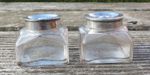 Pair of 19th Century Glass Inkwells Ink Wells for Writing Slope/Stationery Box