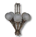 Rare 6 Light Heavy Brass & Glass Art Nouveau Ceiling Hanging Chandelier Lamp