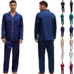 UK Set Mens Satin Silk Pajamas Suit Dressing Gown Summer Pjs Loungewear Pyjama