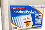 100 x A5 Clear Plastic Punched Pockets 60 Micron Strong Transparent Poly Wallets