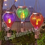3 Hot Air Balloon Solar LED Lights Flaming Effect Garden Hanging Lantern Balcony