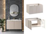 Bathroom Vanity Unit 800mm Wall Sink Cabinet Ribbed Fluted 2 Door Beige Cara