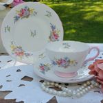 Shelley English Bone China Wild Flowers Trio Cup Saucer Plate Pink Handle
