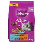 7kg Whiskas 1+ Complete Adult Dry Cat Food Duo Surf & Turf