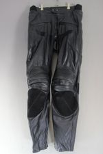 TEXPEED BLACK LEATHER BIKER TROUSERS WITH CE ARMOUR WAIST 34 IN/INSIDE LEG 33 IN