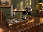 Antique 1938 Singer 28K Hand Crank Sewing Machine Gold Decals Wooden Base