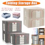 2/3x 66L Folding Storage Box Made of Thick Fabric&Steel Frame Wardrobe Organizer