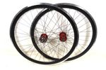PAIR BLACK 700C FIXIE FLIP FLOP WHEELS RED SEALED HUBS 40MM DEEP RIM 622 - 15