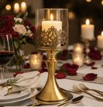 11" tall pillar Candle Holder Metal glass Ornaments RusticRetro Candlestick Gold