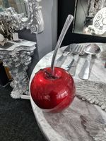 XXL Metal Cherry Ornament With Silver Stalk, Red , White, Ornament Statement...