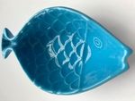 FISH SHAPED Decorative Blue Glazed DISH deep BOWL ideal TARTARE SAUCE or Trinket
