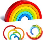 Wooden Rainbow Stacker Building Blocks Montessori Sensory Toy Kids 7 Colours