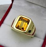 Handmade Natural Citrine Gemstone Gold Plated 925 Sterling Silver Ring for Men's