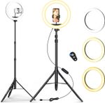 10" Ring Light with Tripod Stand & Phone Holder 69.5" Selfie Ringlight Remote 