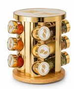 Luxury Gold 12Jar Rotating Spice Rack Organiser Bamboo Carousel Kitchen Gift Set