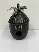 Rae Dunn Black Ceramic Acorn Shaped Bird House Home Decor
