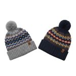 A2Z 4 Kids Boys Hat 2 Pack Nordic Bobble Knitted Pom Pom Winter Warm Cosy Hats