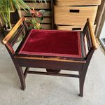 Antique Edwardian Mahogany Piano Stool Red Velvet Seat Music Storage Box 23”