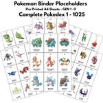 Pokemon Binder Placeholders - Complete Pokedex 1025 - Pre Printed A4 Paper Pages
