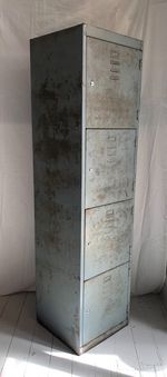 Vintage Tall Grey Metal Locker / Filing Cabinet with Four Lockable Compartments