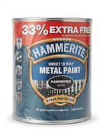 Hammerite Direct To Rust Metal Paint Hammered Black 1L 750ml + 33% Extra Free 