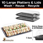 Platterplus 10 Large Reusable Black Sandwich Platter Trays with Deep Lids.