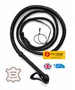 4 6 8 10 12 feet Premium Genuine Real Leather Bull Whip Bullwhip BLACK UK Stock