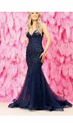 Nell Devlin Navy Blue Sleeveless Mermaid Prom Dress With Lace-Up Back Size 8