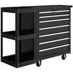 7 Drawer Lockable Tool Chest on Wheels Side Shelf Steel Tool Cabinet 120kg BLACK
