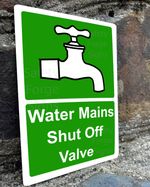 Water Mains Shut Off Valve. Metal Sign Plaque, workplace, office, factory