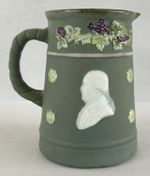 Schafer & Vater Green Jasperware Small Pitcher With Cameos c1890