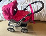 Silver Cross Doll Pram Pushchair Pink Polka Dot Hood & Basket, Fold