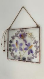 Stained Glass Floral Picture With Pressed Crocuses &Hydrangea Flowers Wall Decor