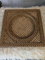 Vintage Square Woven Rattan Charger Plate / Placemat / Plant Pot Stand boho 13"