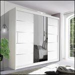 Modern Sliding Door Wardrobe with Mirror, LED Light, and Ample Storage