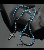 Rose mary beads Cross Necklace Rosemary black Rosary beads Black blue STUNNING