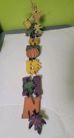 Autumn Wooden Hanger Wall Door Decor Doorknob Fall Pumpkin Leaves Multicolor