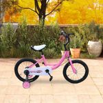 Pink Kids 16 Inch Bicycle with Training Wheels Adjustable Seat Dual Brakes 50kg